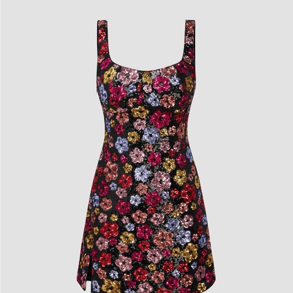Cider Dresses & Skirts - Cider Floral Sequin Mini Dress in Black with Multicolor Flowers